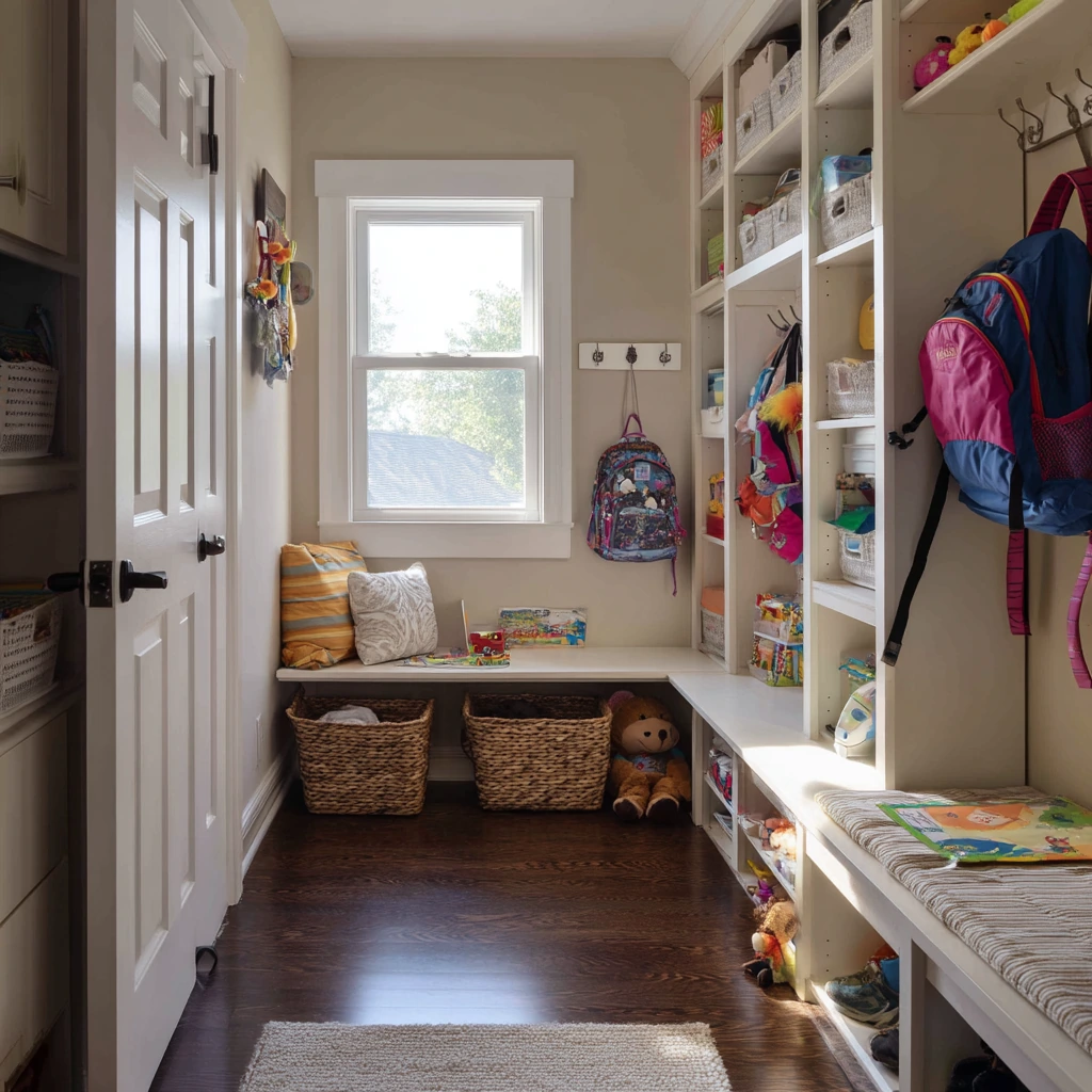 Kids’ Shared Walk-In Closet with Playful Order