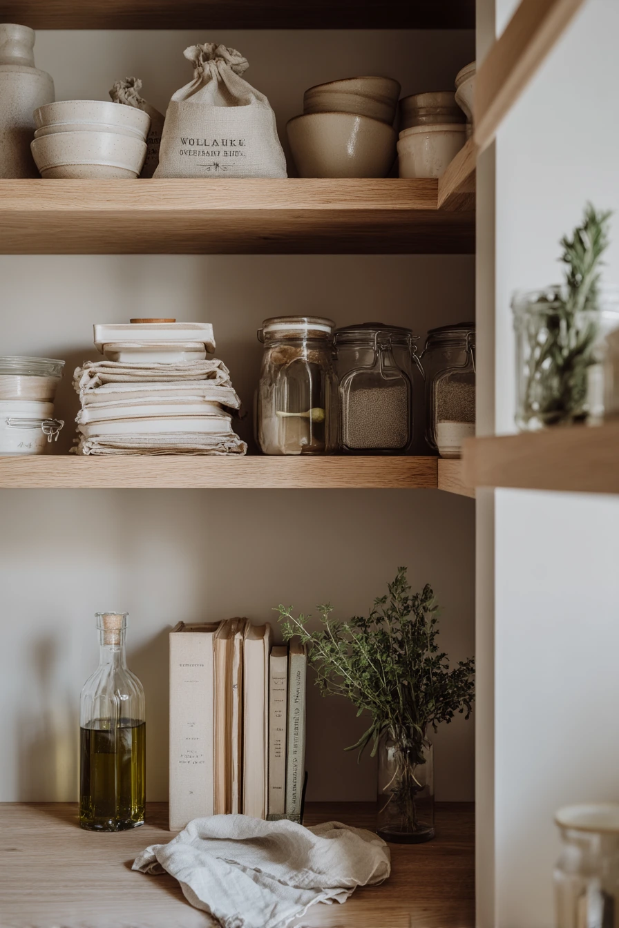 Minimal Pantry with Calm Open Shelving