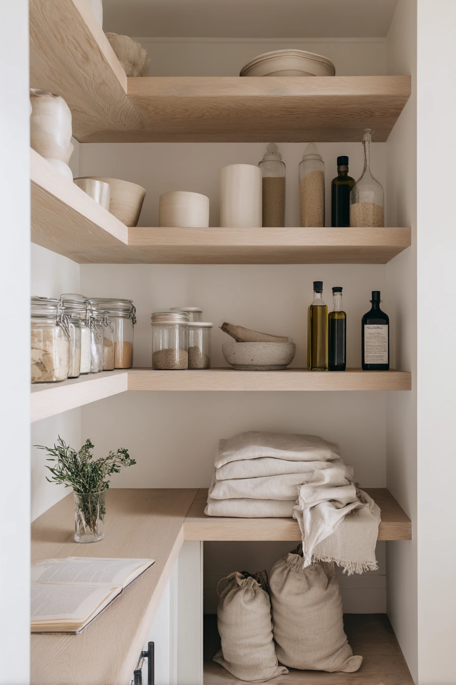 Minimal Pantry with Calm Open Shelving