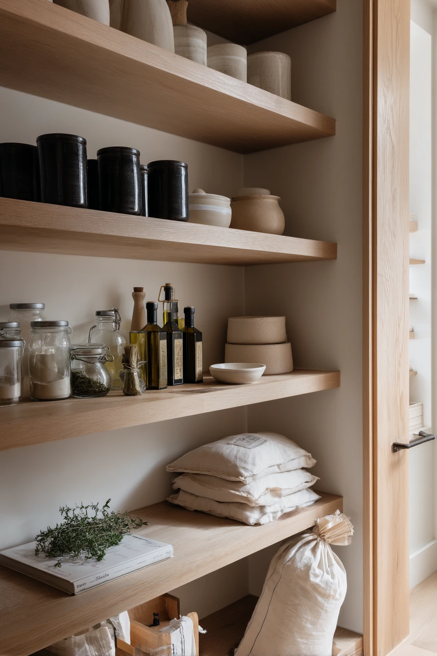 Minimal Pantry with Calm Open Shelving
