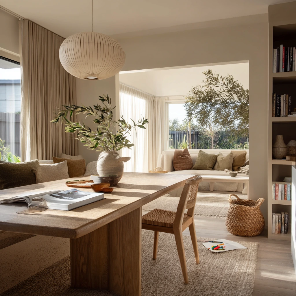 Earthy Open-Plan Dining Zone