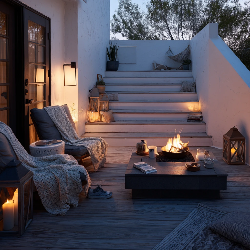 Evening Firepit White Deck