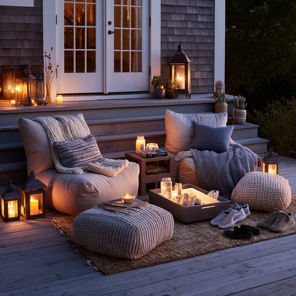 Evening Firepit White Deck