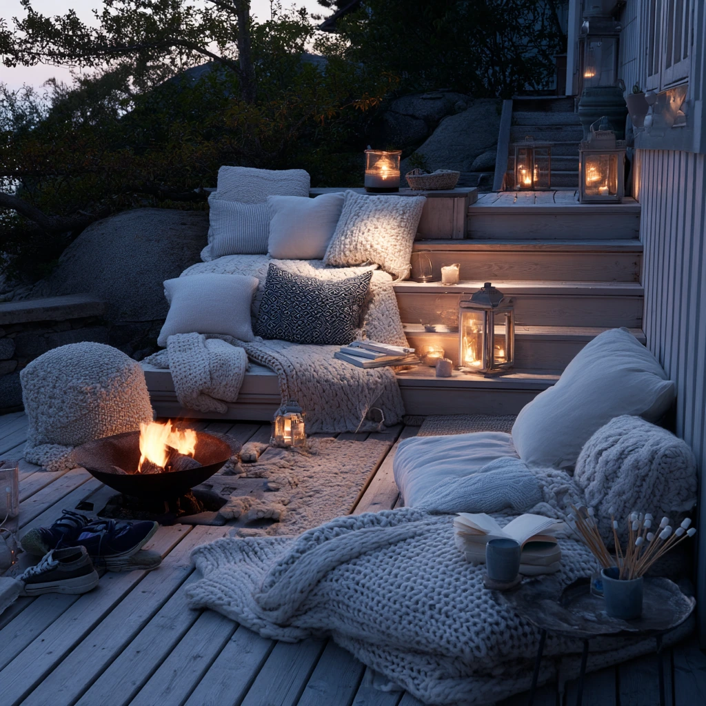 Evening Firepit White Deck